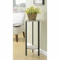 Convenience Concepts Graystone 31" Plant Stand In Gray Faux Birch Wood And Black Metal Frame