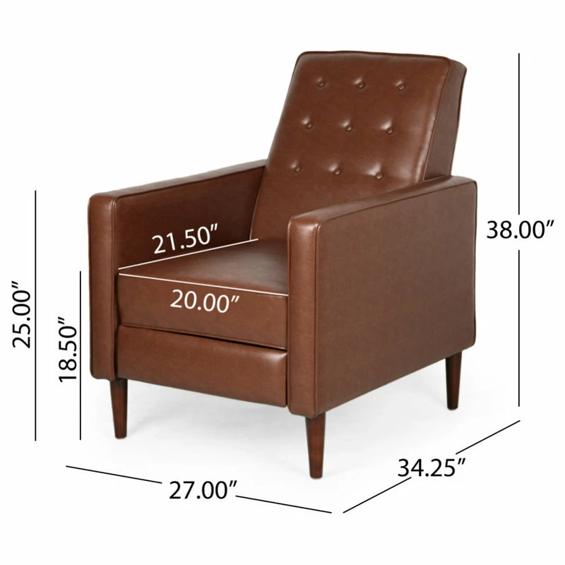 GDFStudio Marston Mid-Century Modern Button Tufted Fabric Recliner, Set Of 2, Faux Leather/Cognac Brown/Dark Brown - Image 3
