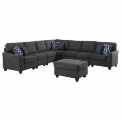 Lilola Home Leo Dark Gray Linen 8-Piece Modular L-Shape Sectional Sofa And Ottoman