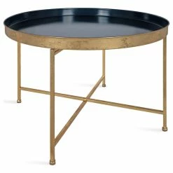 Uniek Celia Round Metal Coffee Table, Navy Blue/Gold 28.25x28.25x19
