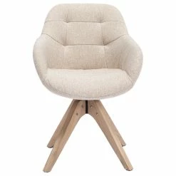 KINWELL Swivel Desk Chair No Wheels Upholstered Dining Chair Armchair, Beige