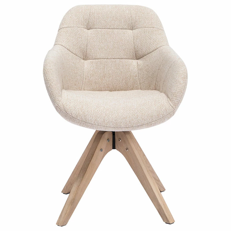 KINWELL Swivel Desk Chair No Wheels Upholstered Dining Chair Armchair, Beige