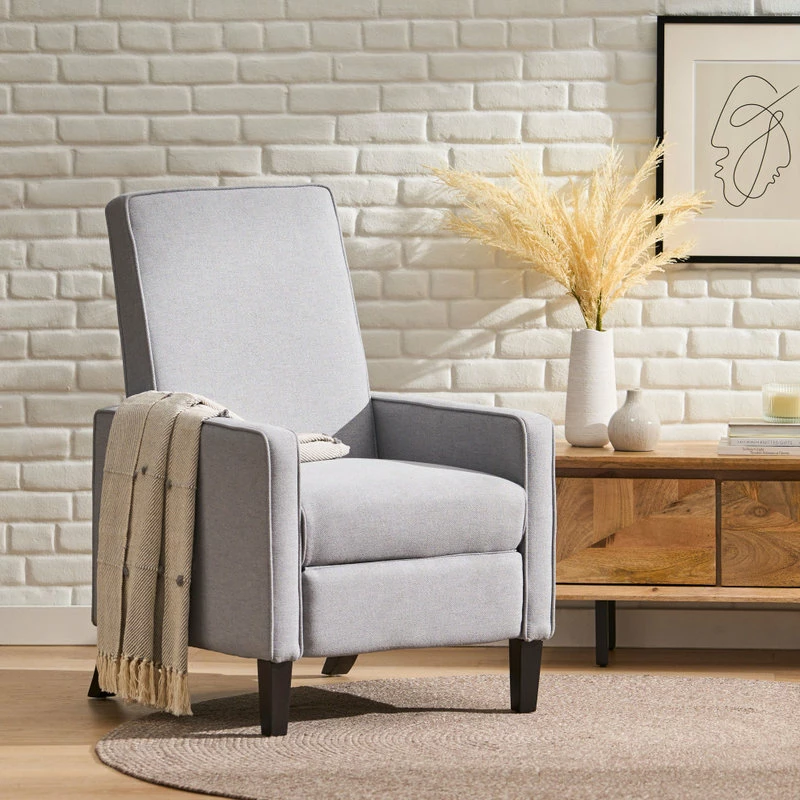 GDFStudio GDF Studio Drake Light Gray Fabric Recliner Club Chair - Image 2