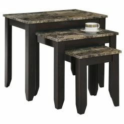 Monarch Specialties Nesting Table, Set Of 3, Side, End, Accent, Bedroom, Laminate, Brown Marble Look