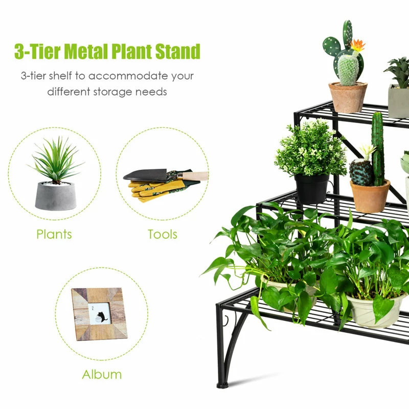 Costway Plant Rack 3-Tier Metal Plant Stand Garden Shelf Stair Style Decorative - Image 3