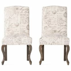 GDFStudio GDF Studio Crown Back French Script Beige Fabric Dining Chairs, Set Of 2