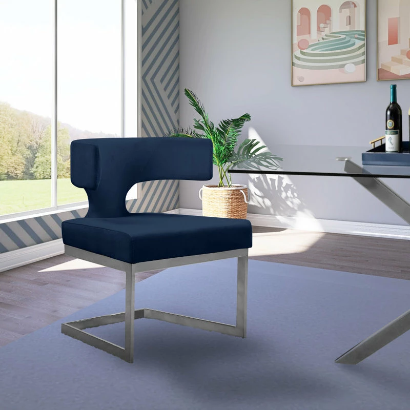 MOD The Eve Dining Chair, Navy And Chrome, Velvet And Metal - Image 2