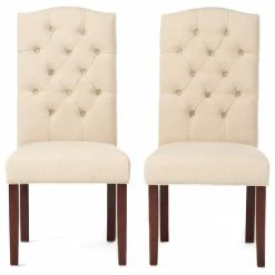 GDFStudio GDF Studio Clark Tufted Back Fabric Dining Chairs, Set Of 2