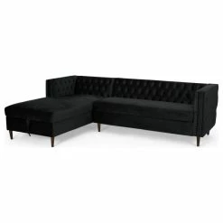 GDFStudio Aryan Tufted Velvet Sectional Sofa With Storage Chaise, Black/Espresso
