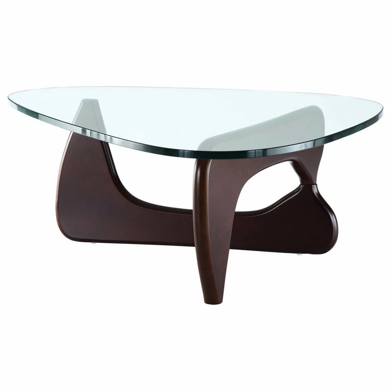 Interior Modern Abstract Triangle Glass Top Modern Coffee Table Wooden Base, Dark Walnut - Image 3