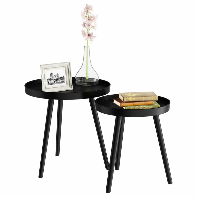 Lavish Home Pair Nesting Accent Tables With Tray Top, Black - Image 3