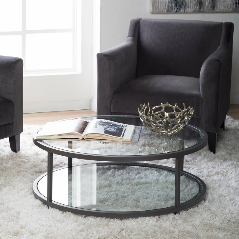 Studio Designs Camber Round Coffee Table Pewter And Clear Glass - Image 5