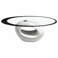 Fab Glass And Mirror Stylish Oval Shape Coffee Table, White