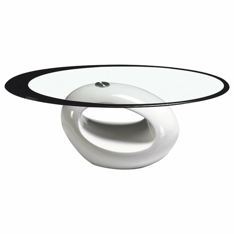 Fab Glass And Mirror Stylish Oval Shape Coffee Table, White
