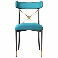 HOMARY Blue Empire Style Upholstered Cross Back Green Side Chair Dining Chair