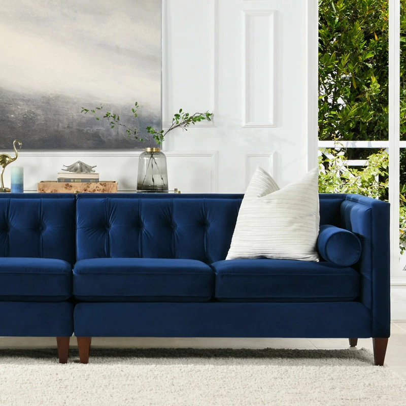Jennifer Taylor Home Jack 118" Modern Tuxedo Tufted Long Modular Sofa, Navy Blue Velvet - Image 9