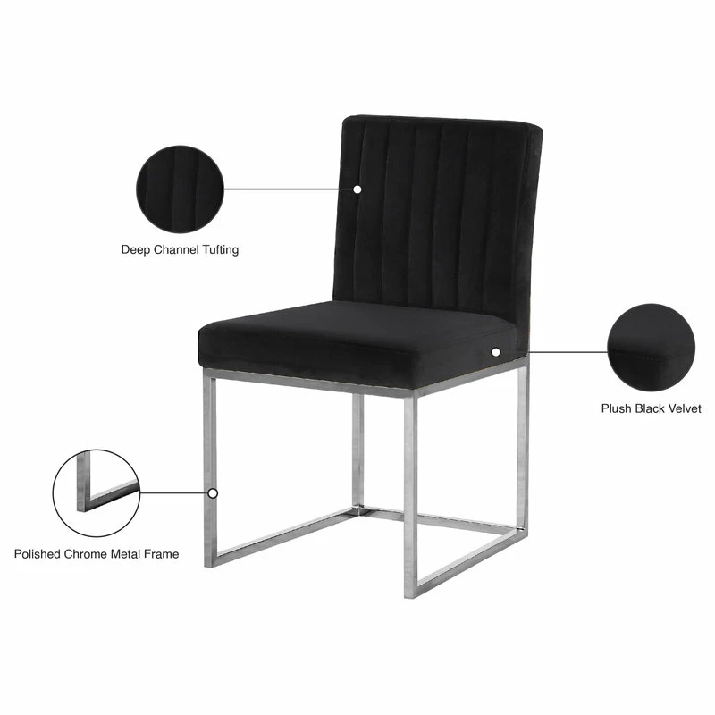 MOD The Dice Dining Chair, Black, Velvet, Chrome Base, Set Of 2 - Image 6
