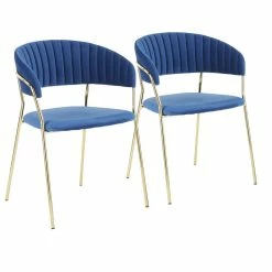 Lumisource Tania Contemporary-Glam Chair In Gold Metal With Blue Velvet, Set Of 2
