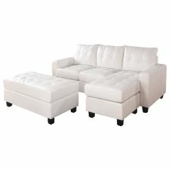 Acme Furniture Lyssa Sectional Sofa Reversible Chaise And Ottoman, White