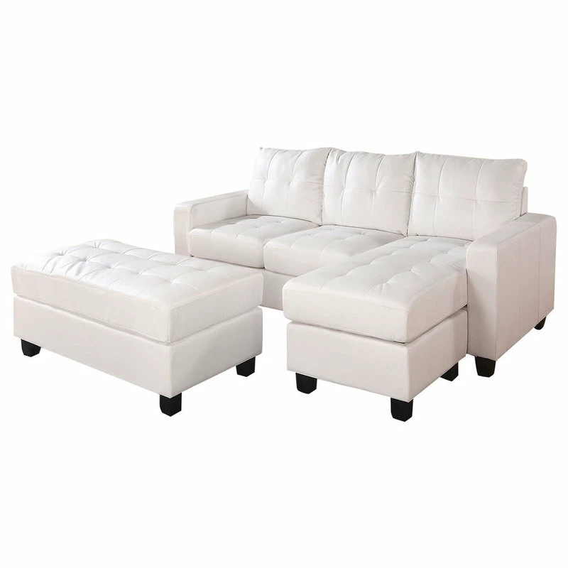 Acme Furniture Lyssa Sectional Sofa Reversible Chaise And Ottoman, White