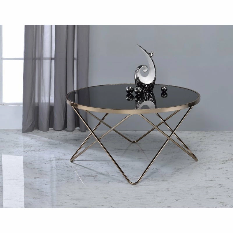 Acme Furniture Acme Valora Coffee Table, Black Glass And Champagne - Image 2