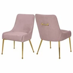 MOD The Cue Dining Chair, Pink And Gold, Pleated Velvet, Set Of 2