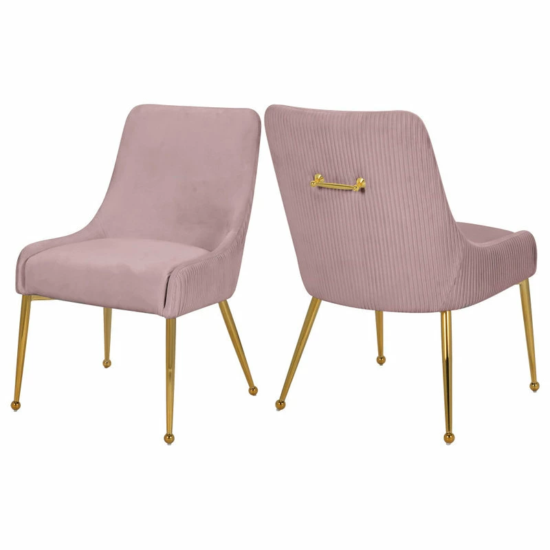 MOD The Cue Dining Chair, Pink And Gold, Pleated Velvet, Set Of 2