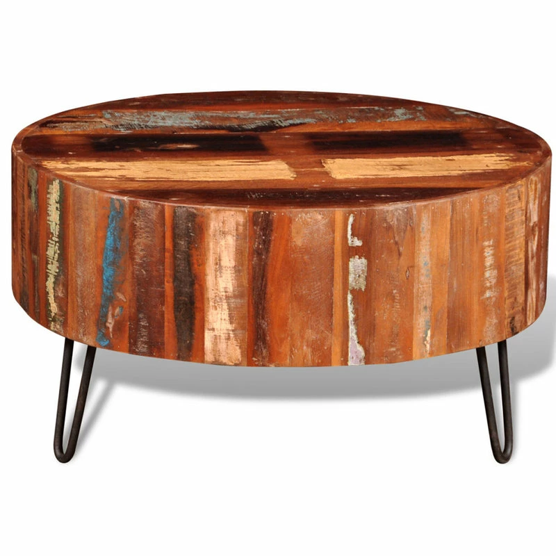 Vida XL International B.V. VidaXL Coffee Table Solid Reclaimed Wood Round Couch End Side Telephone Table - Image 5