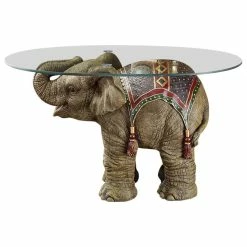 Design Toscano Jaipur Elephant Festival Glass-Topped Cocktail Table