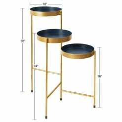 Uniek Finn Metal Tri-Level Plant Stand, Navy Blue/Gold 16x21x30