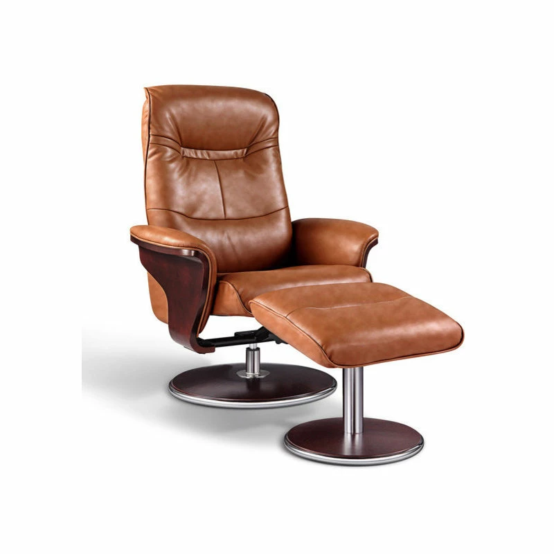 Artiva Milano Leather Swivel Recliner And Ottoman, Brown - Image 2