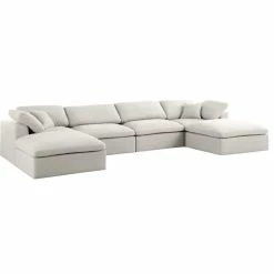 Meridian Furniture Serene Cloud-Like Comfort Modular Sectional, Cream, 4-Seater And 2 Ottomans