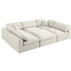 Meridian Furniture Serene Cloud-Like Comfort Modular Sectional, Cream, 5-Seater And 1 Ottoman