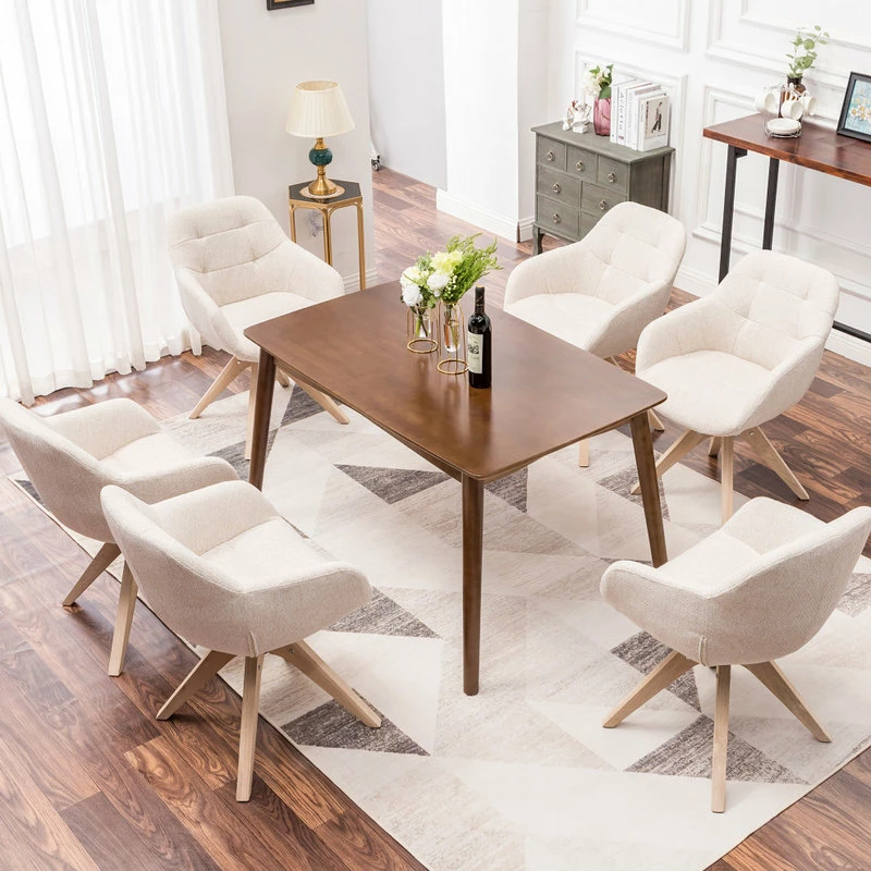 KINWELL Swivel Desk Chair No Wheels Upholstered Dining Chair Armchair, Beige - Image 7