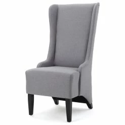 GDFStudio GDF Studio Sheldon Traditional Design High Back Fabric Dining Chair, Light Gray