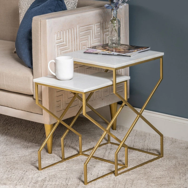 Crestview Collection Marble Nested Tables, Gold - Image 2