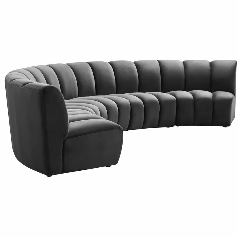 Meridian Furniture Infinity Channel Tufted Velvet Modular Chair, Gray, 5 Piece - Image 5