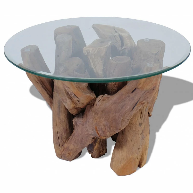 Vida XL International B.V. VidaXL Solid Teak Driftwood Coffee Table Living Room Side Stand Glass Tabletop - Image 4