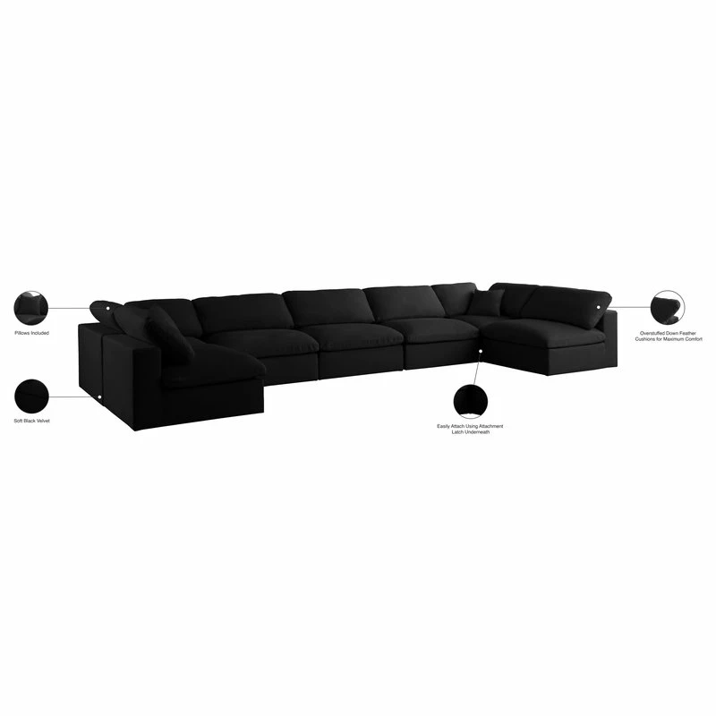 Meridian Furniture Down Modular 4-Seat Sectional, Black, Seating For 7, Armless - Image 8