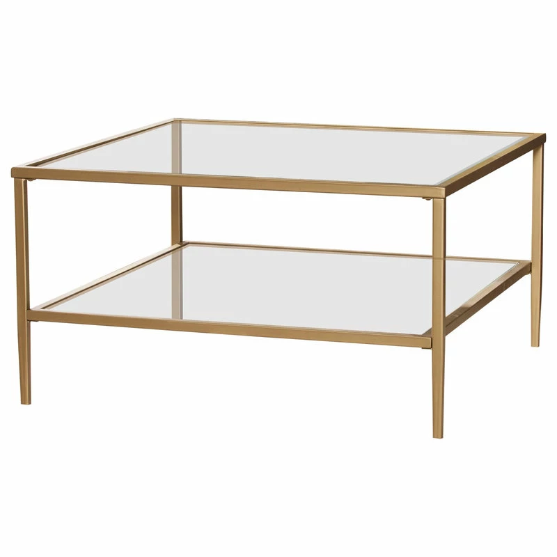 SEI Furniture Tipton Square Metal/Glass Open Shelf Cocktail Table, Gold