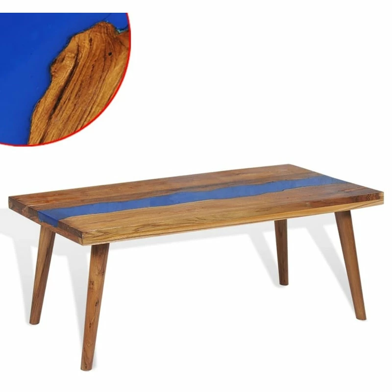 Vida XL International B.V. VidaXL Solid Teak Coffee Table W/ Resin Inlay Living Room Side End Furniture - Image 4