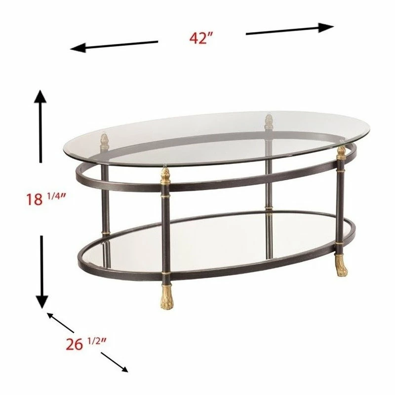 SEI Furniture Allesandro 2 Piece Oval Glass Coffee Table And Round Glass End Table Set In Gold - Image 3