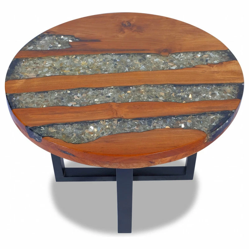 Vida XL International B.V. VidaXL Solid Teak Wood Coffee Table Resin Handmade Paint Finish Side End Couch - Image 3