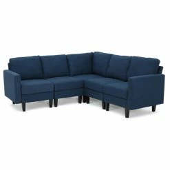 GDFStudio GDF Studio Carolina Fabric Sectional Couch, Dark Blue