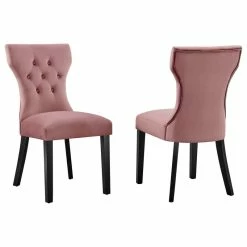 Modway Silhouette Performance Velvet Dining Chairs, Set Of 2, Dusty Rose