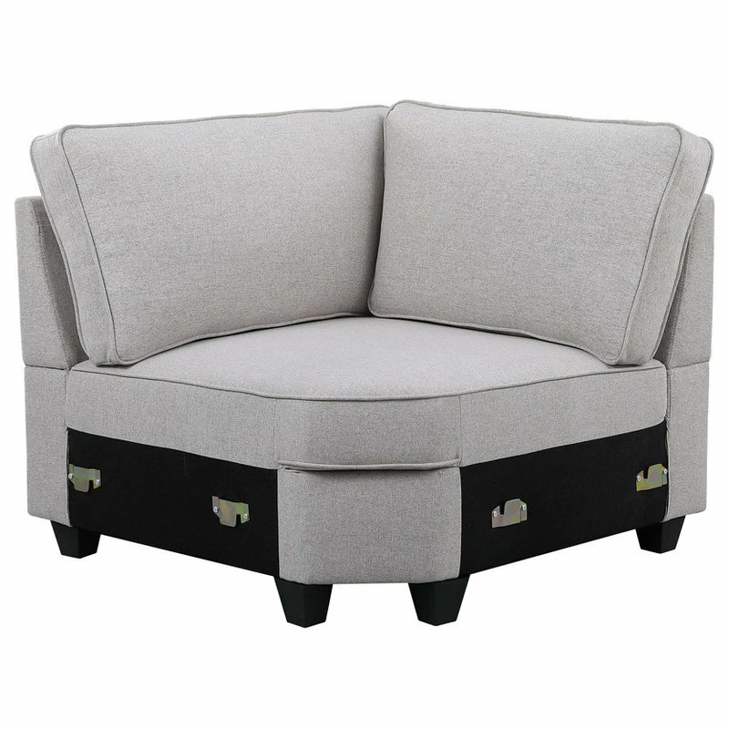 Lilola Home Leo Light Gray Linen Fabric 7Pc Modular L-Shape Sectional Sofa And Ottoman - Image 8