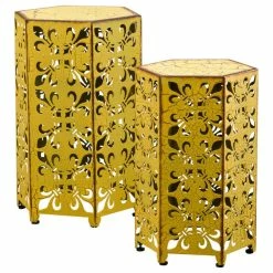GDFStudio GDF Studio Utica Antique Style 2-Piece Yellow Accent Side Table, Yellow