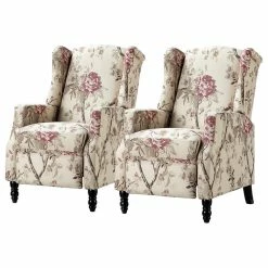 Karat Home Upholstered Manual Recliner With Wingback,Set Of 2, Bird