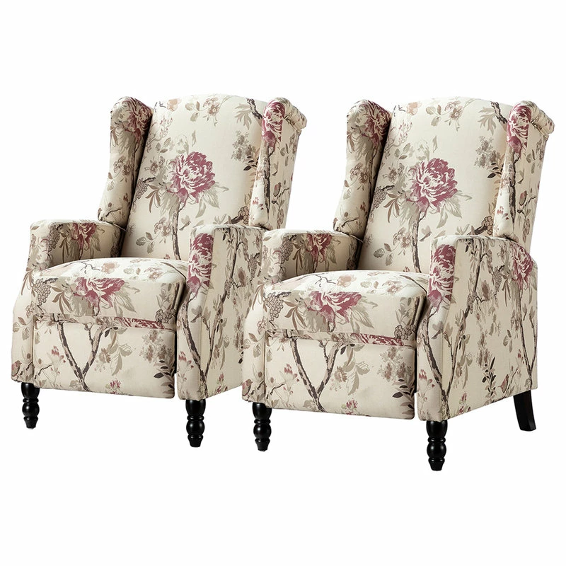 Karat Home Upholstered Manual Recliner With Wingback,Set Of 2, Bird