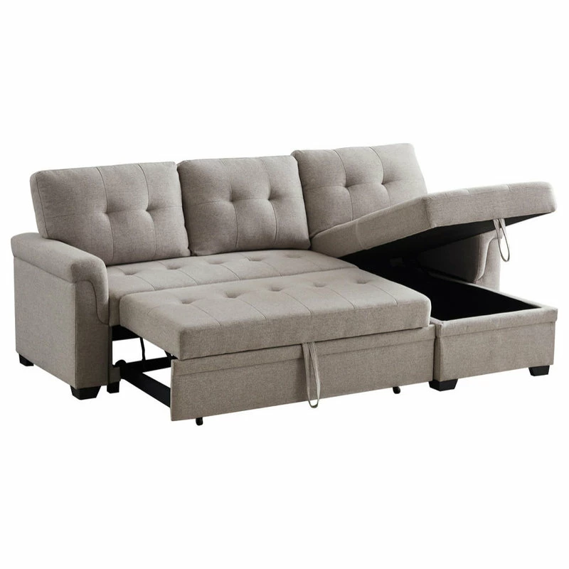 Lilola Home Hunter Light Gray Fabric Reversible Sleeper Sectional Sofa With Storage Chaise - Image 3